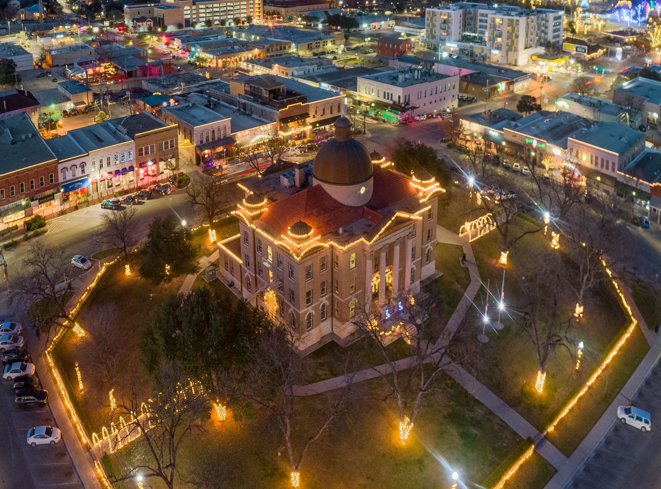 Night time town square