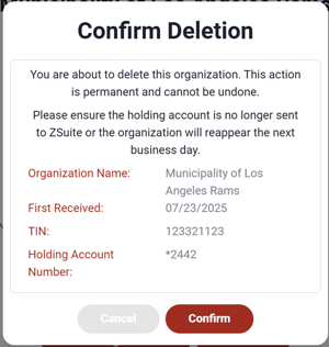 Pending Org Delete Confirmation