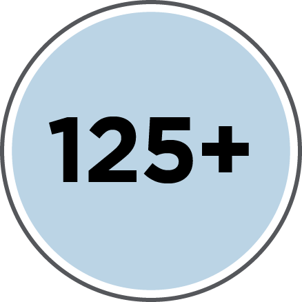A blue circle that says 125 plus.