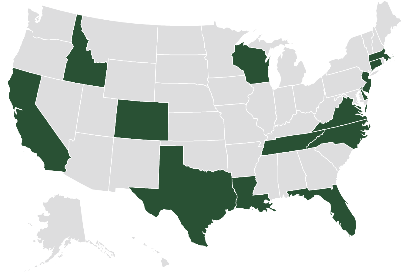 United States Map of States Employees are in
