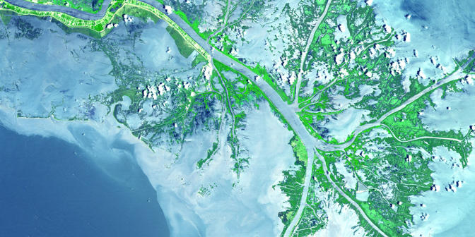 Aerial view of the Mississippi delta sediment deposits